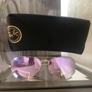 Aviator purple reflective ray bans with black case